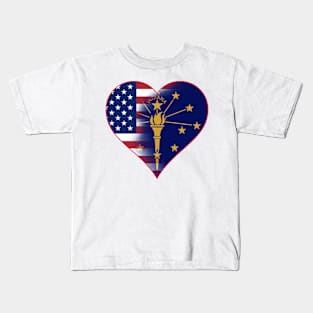 State of Indiana Flag and American Flag Fusion Design Kids T-Shirt